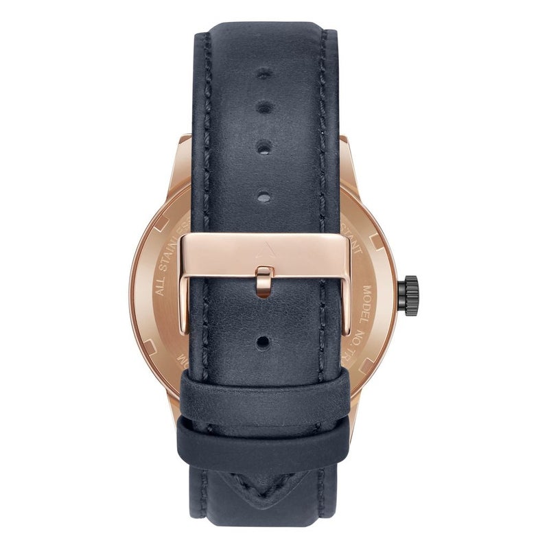 ترندا ساعة رجالية من TRNDA بلون وردي ذهبي من الفولاذ المقاوم للصدأ - مينا رمادي متدرج وسوار جلد أزرق - Image 4