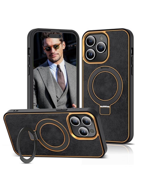 Magnetic Phone Case Suitable for iPhone 15 Pro Max with Stand Function Black Cover Shell