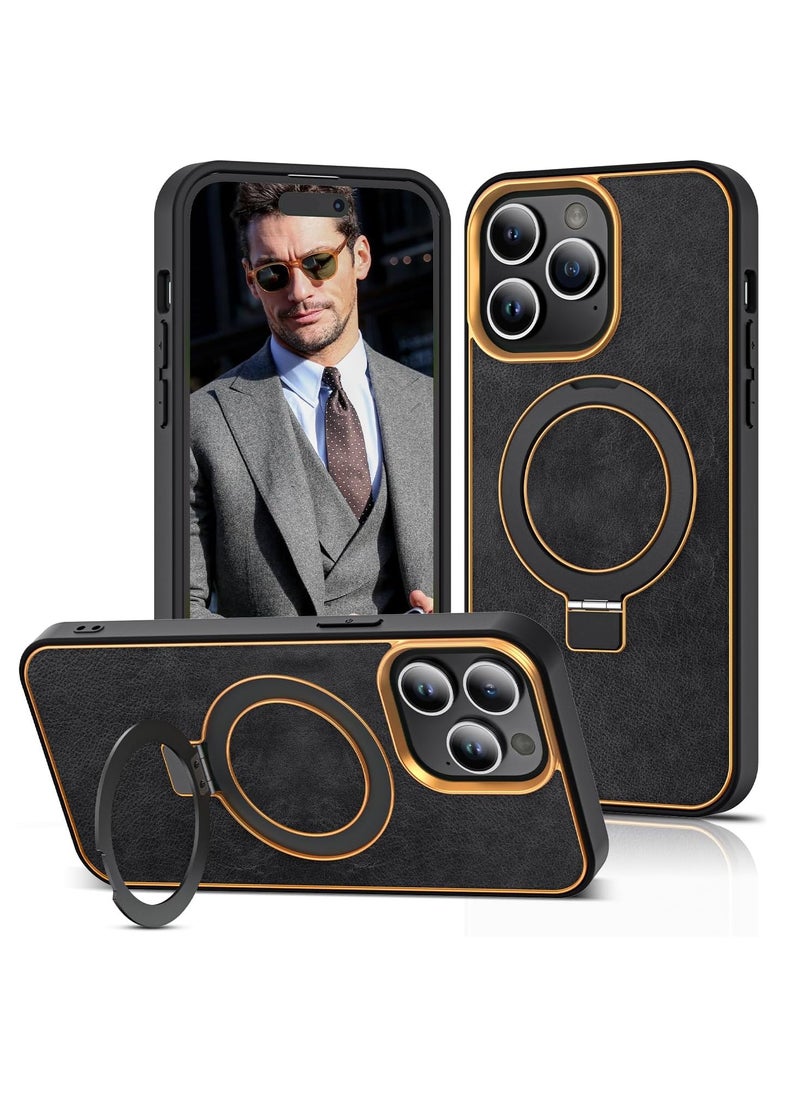 Magnetic Phone Case Suitable for iPhone 15 Pro Max with Stand Function Black Cover Shell