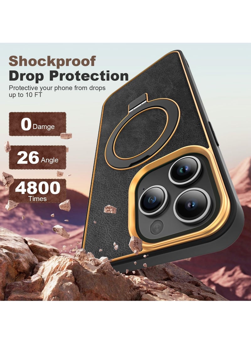 Magnetic Phone Case Suitable for iPhone 15 Pro Max with Stand Function Black Cover Shell
