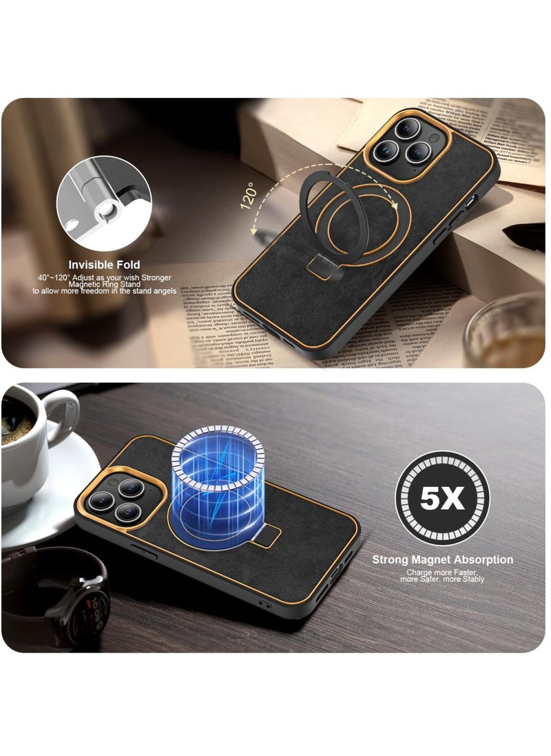 Magnetic Phone Case Suitable for iPhone 15 Pro Max with Stand Function Black Cover Shell