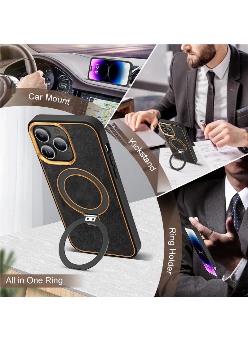 Magnetic Phone Case Suitable for iPhone 15 Pro Max with Stand Function Black Cover Shell