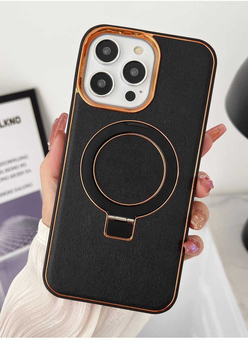 Magnetic Phone Case Suitable for iPhone 15 Pro Max with Stand Function Black Cover Shell