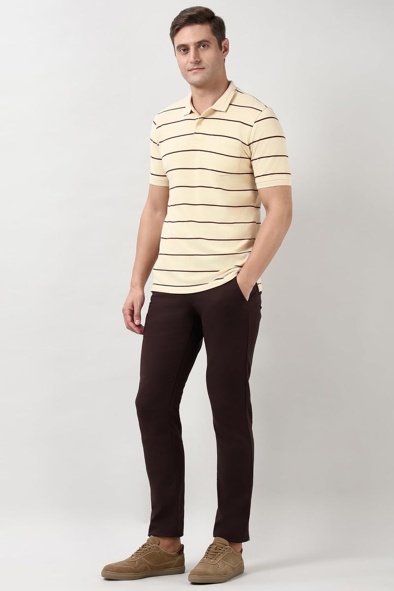 Peter England | Men's Cotton-Polyester Breton Stripe Polo Shirt | Casual Wear | Stylish & Comfortable Beige - Image 5