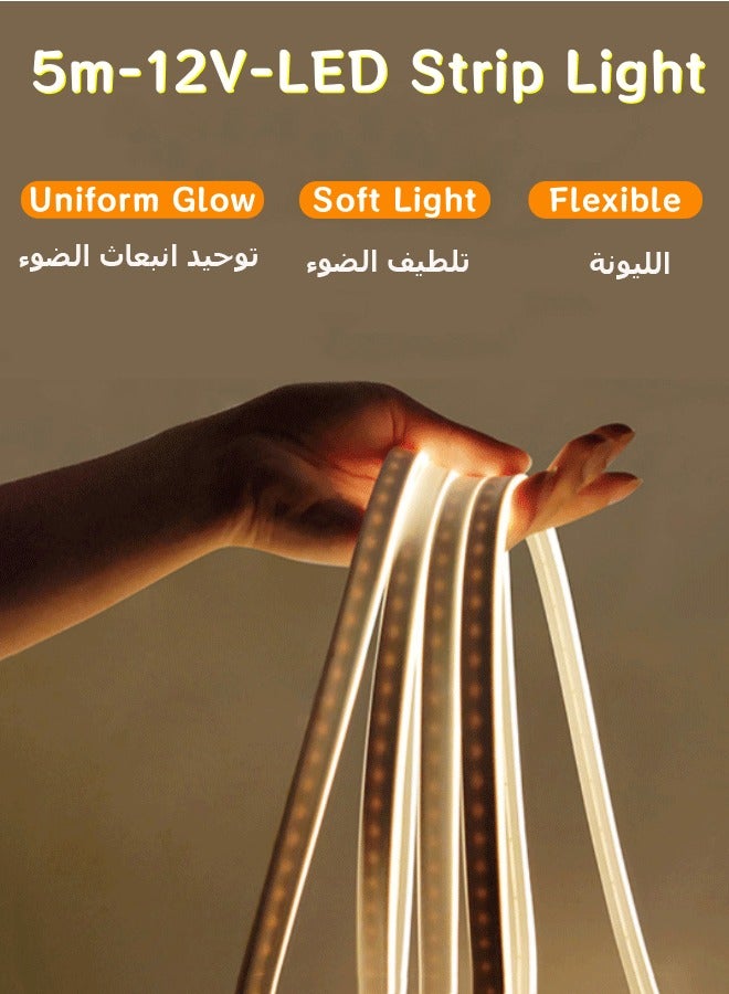أوبتيكو مصباح شريطي LED، شريط إضاءة نيون 16.4 قدم/5 متر مصباح نيون شريطي إضاءة نيون أبيض دافئ 12 فولت مصباح نيون أبيض دافئ IP67 مقاوم للماء حبل إضاءة نيون مرن في الغلاف الجوي شريط إضاءة خلفية شريط إضاءة حائط قابل للقطع لغرفة النوم والديكور الداخلي والخارجي - Image 4