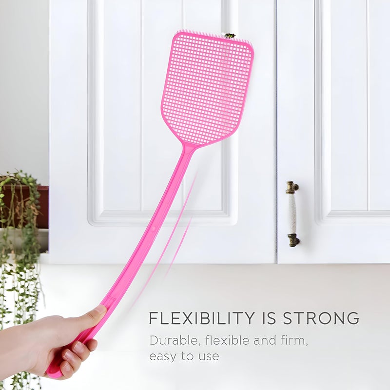 Long Handle Swatter - Ergonomic plastic design with fine mesh and sawtooth edge, optimized for quick fly elimination, comes in 3 assorted bright colors for indoor and outdoor use. - Image 3