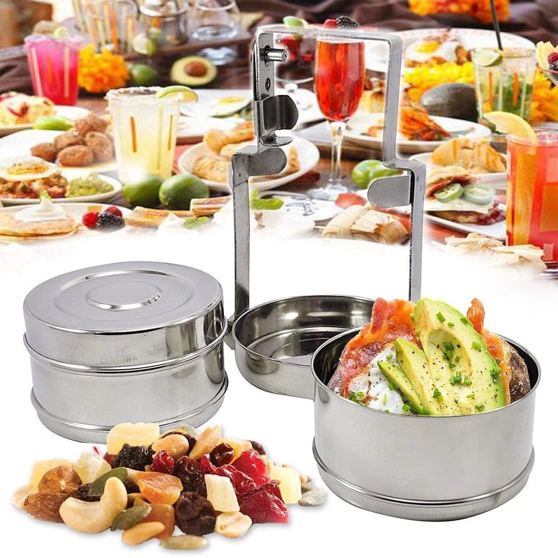 JGS Stainless Steel Tiffin Box 2Tier Food Container with Handle Traditional Indian Lunch Box 2 Khane Ka Tiffin Food Carrier 2 Compartment - Image 4