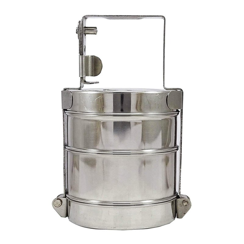 JGS Stainless Steel Tiffin Box 2Tier Food Container with Handle Traditional Indian Lunch Box 2 Khane Ka Tiffin Food Carrier 2 Compartment - Image 3