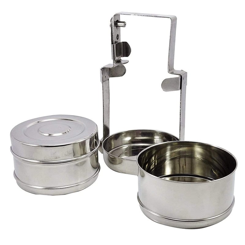JGS Stainless Steel Tiffin Box 2Tier Food Container with Handle Traditional Indian Lunch Box 2 Khane Ka Tiffin Food Carrier 2 Compartment - Image 2
