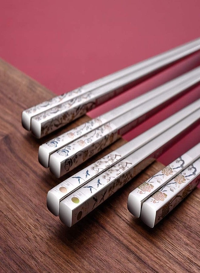 RIANZ Metal Chopsticks Reusable Dishwasher Safe, Chinese Japanese Korean 316 Stainless Steel Chopstick, Square Fancy Color Laser Engraved Chopstick for Cooking Eating, Non-Slip 1 Pair (Style 3) - Image 5