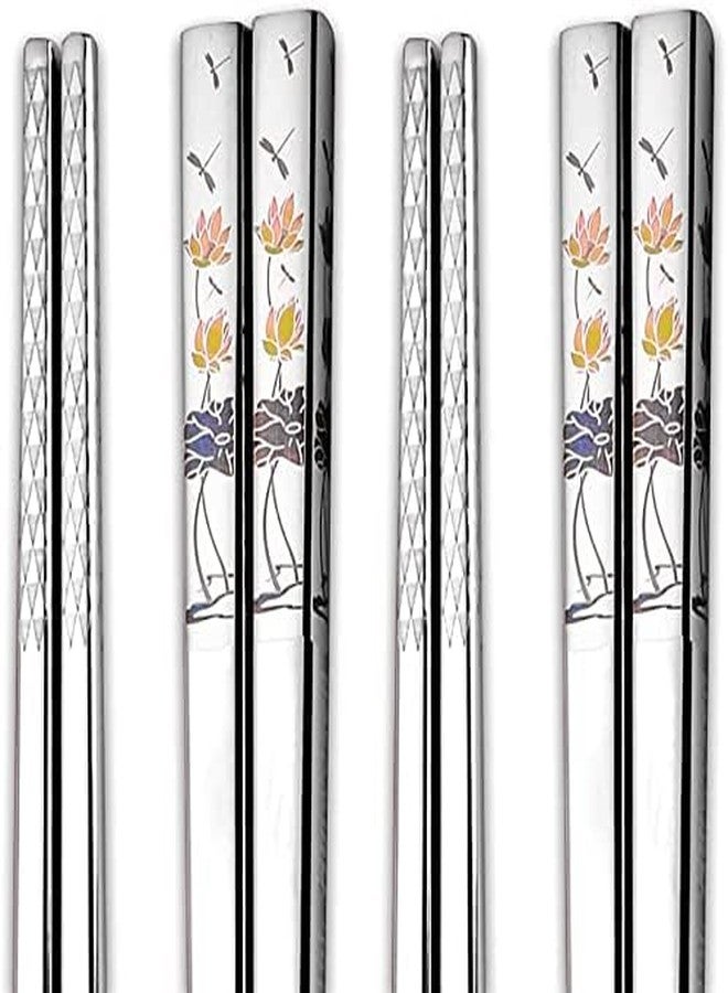 RIANZ Metal Chopsticks Reusable Dishwasher Safe, Chinese Japanese Korean 316 Stainless Steel Chopstick, Square Fancy Color Laser Engraved Chopstick for Cooking Eating, Non-Slip 1 Pair (Style 3) - Image 2