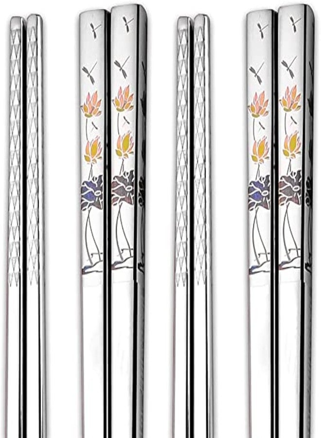 RIANZ Metal Chopsticks Reusable Dishwasher Safe, Chinese Japanese Korean 316 Stainless Steel Chopstick, Square Fancy Color Laser Engraved Chopstick for Cooking Eating, Non-Slip 1 Pair (Style 3) - Image 1