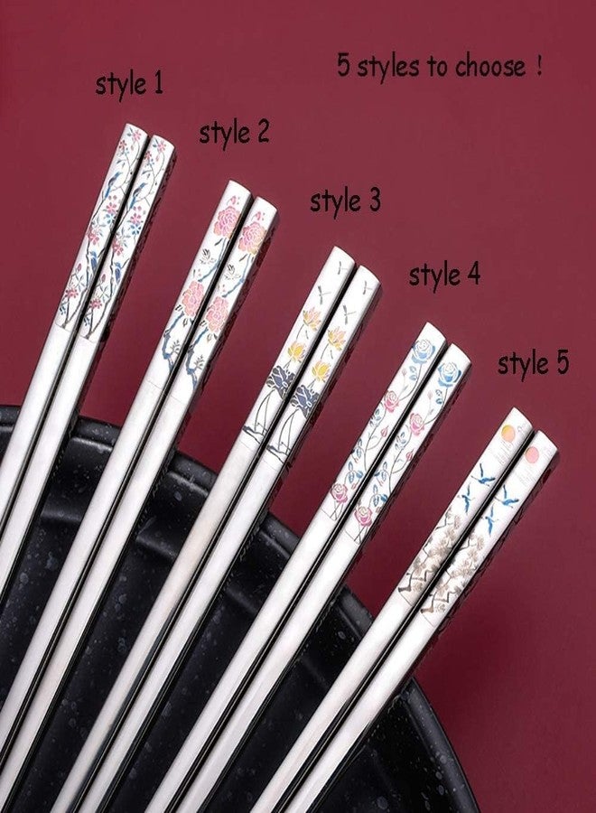 RIANZ Metal Chopsticks Reusable Dishwasher Safe, Chinese Japanese Korean 316 Stainless Steel Chopstick, Square Fancy Color Laser Engraved Chopstick for Cooking Eating, Non-Slip 1 Pair (Style 3) - Image 4