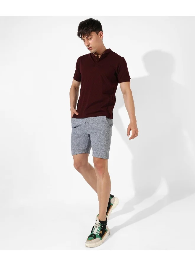 Campus Sutra Men's Maroon Textured Regular Fit Casual T-Shirt