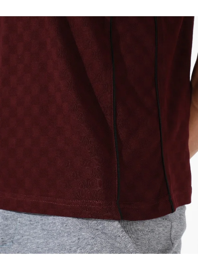 Campus Sutra Men's Maroon Textured Regular Fit Casual T-Shirt