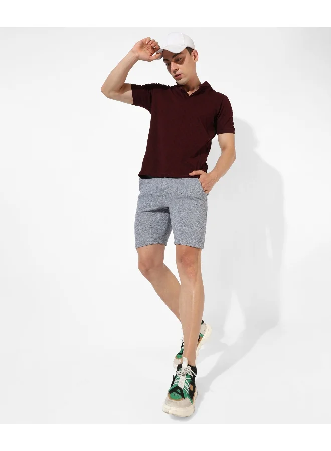 Campus Sutra Men's Maroon Textured Regular Fit Casual T-Shirt