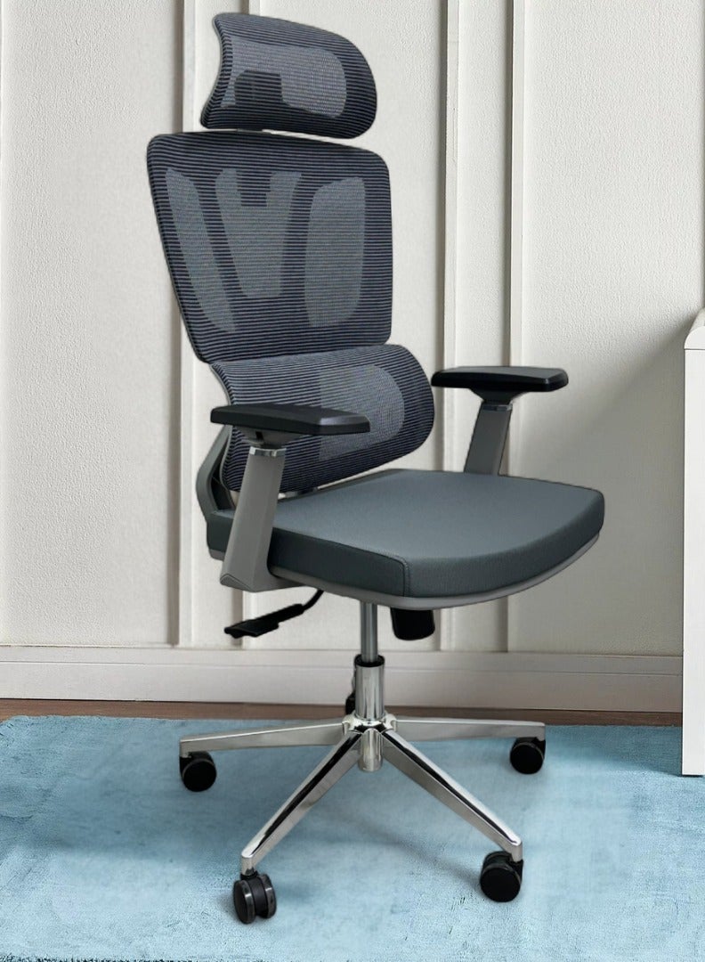 Wooden Twist Brocelle Egro Working Office Chair with 360° Swivel & Recline Mesh Chair (Grey)  - Image 1