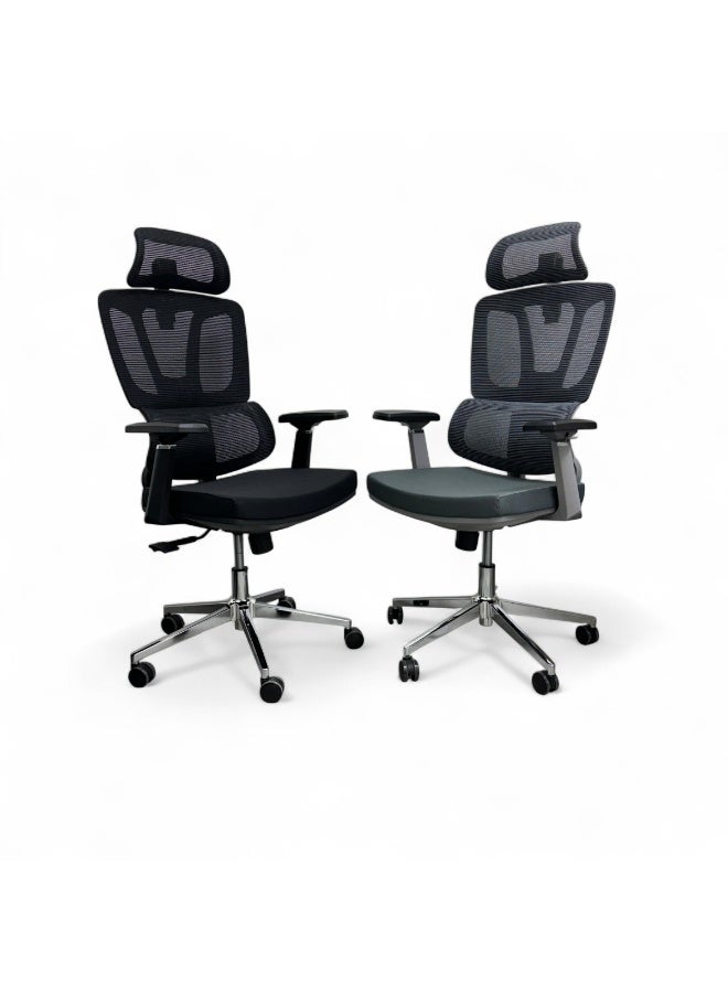 Wooden Twist Brocelle Egro Working Office Chair with 360° Swivel & Recline Mesh Chair (Grey)  - Image 3