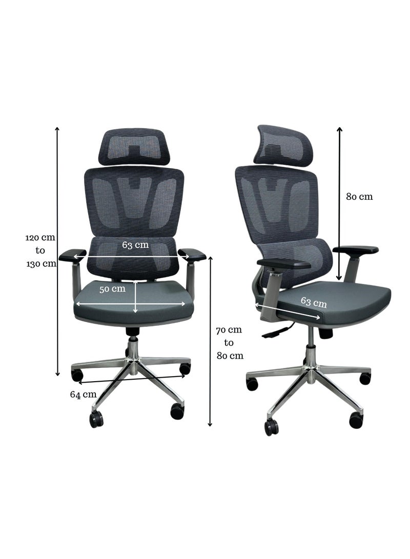 Wooden Twist Brocelle Egro Working Office Chair with 360° Swivel & Recline Mesh Chair (Grey)  - Image 2