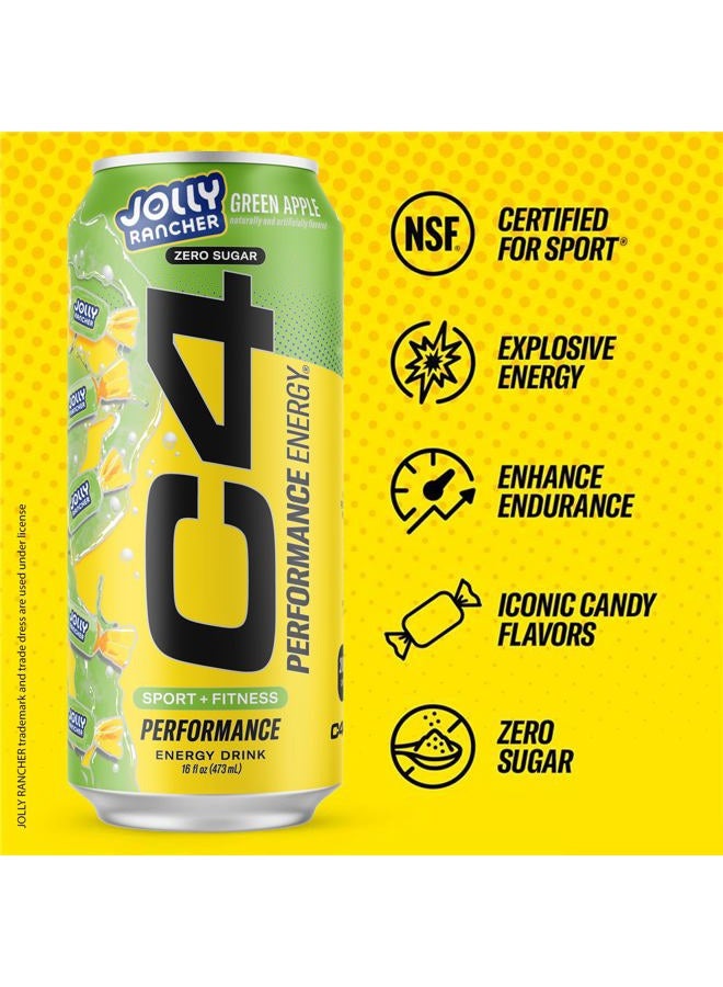 C4 Performance Energy Drink, Jolly Rancher Green Apple, Zero Sugar Carbonated Preworkout Energy, 200mg Caffeine with Beta Alanine, 16 Fl Oz (12 Pack) - Image 3
