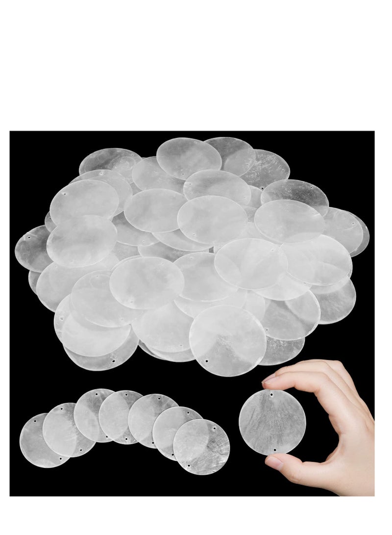 Excefore Round Natural Shells Sea Shells, 100 Pcs 2 Inch Oyster Shells, for Crafting with 2 Holes Sea Shell Discs, for Wind Chimes Door Curtain, DIY Crafts Hanging Pendant, Ornaments, Wedding Home - Image 1
