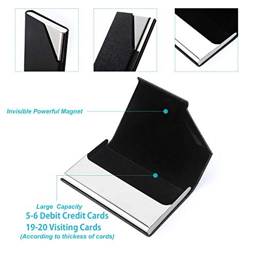 rts Credit Card Holder Credit Debit ATM Business Visiting Name Wallet ID Protector Case PU Leather Steel for Men Women Festive Gifting for Family Friends Valentines SHE/HE Silver Black - Image 3