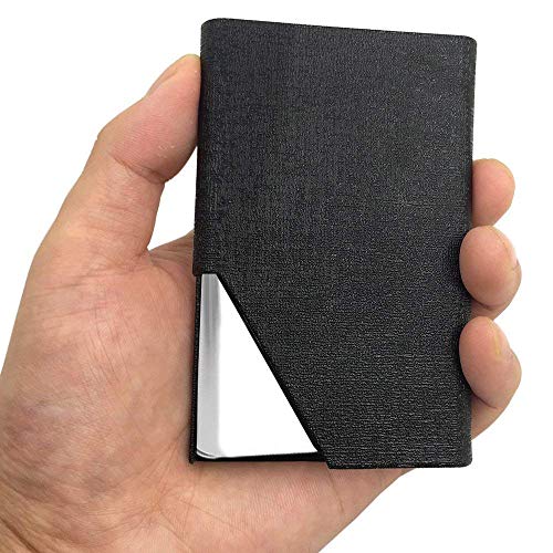 rts Credit Card Holder Credit Debit ATM Business Visiting Name Wallet ID Protector Case PU Leather Steel for Men Women Festive Gifting for Family Friends Valentines SHE/HE Silver Black - Image 2