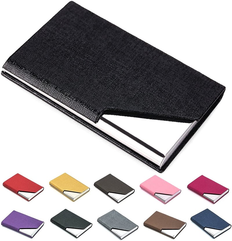 rts Credit Card Holder Credit Debit ATM Business Visiting Name Wallet ID Protector Case PU Leather Steel for Men Women Festive Gifting for Family Friends Valentines SHE/HE Silver Black - Image 1