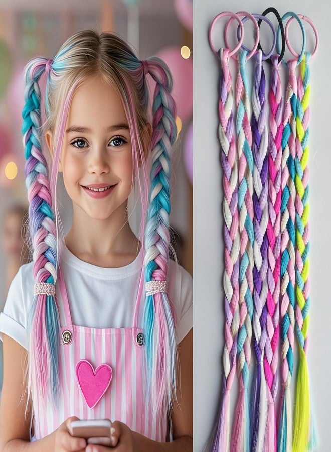 EXTACIO 6-Pack Colorful Braided Hair Extensions – Elastic Tie-On Synthetic Braids – Fun and Easy Hairpieces – Cute Ponytail Accessories for Daily Wear, Parties & Gifts - Image 1