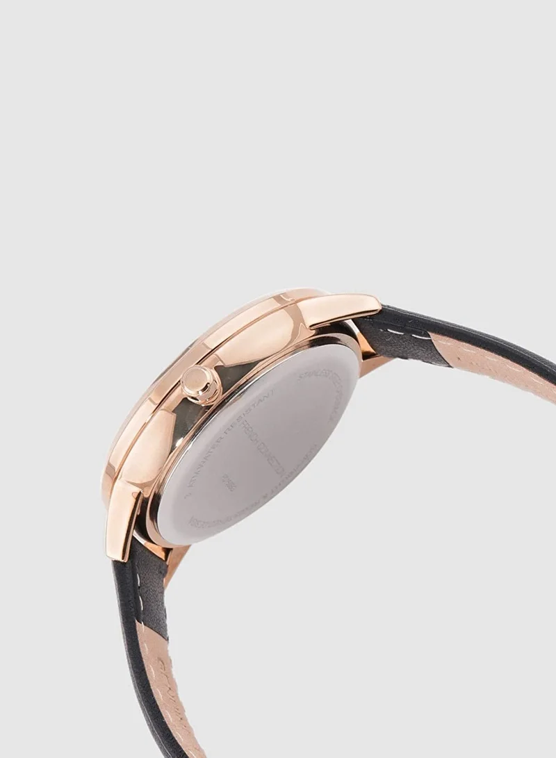 فرنش كونكشن Women's 36.5mm Multifunction Watch with Black Leather Strap