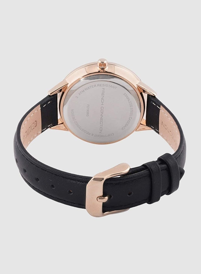 French Connection Women's 36.5mm Multifunction Watch with Black Leather Strap - Image 3