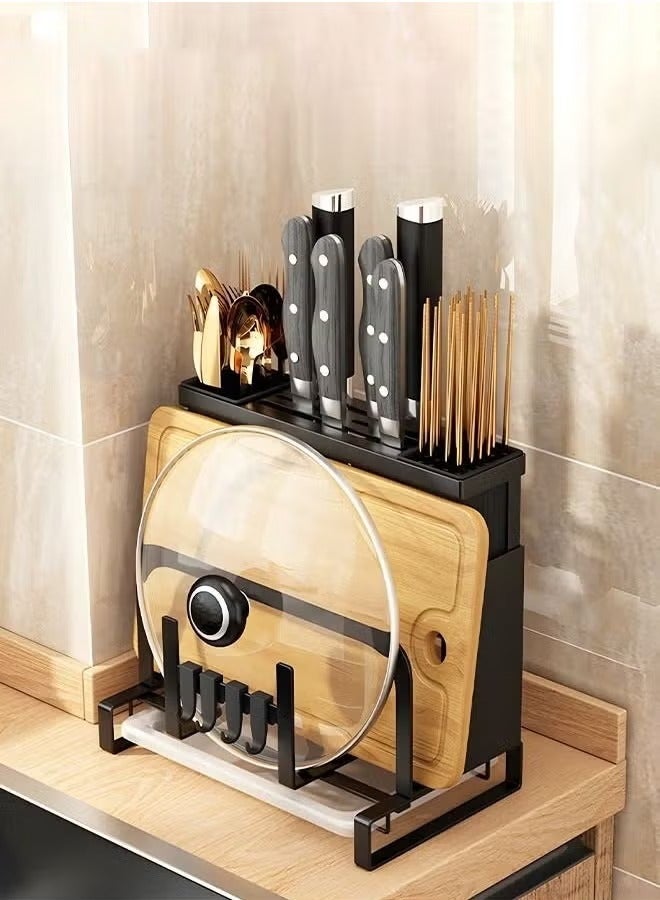HQ-GAMING Kitchen Utensil Holder, Stainless Steel Universal Knife Holder, Kitchen Storage Rack with Cutting Board Stand, Storage for Chopsticks, Knife, Fork, Dishcloth - Image 4