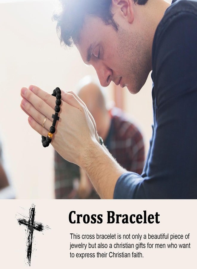 Paderast Christmas Christian Gifts for Men Dad, Baptism Religious Cross Bracelet for Man Him Son Grandson Dad Father Brother Godfather Grandfather Grandpa Husband, Inspirational Faith Based Jesus Bracelets - Image 4
