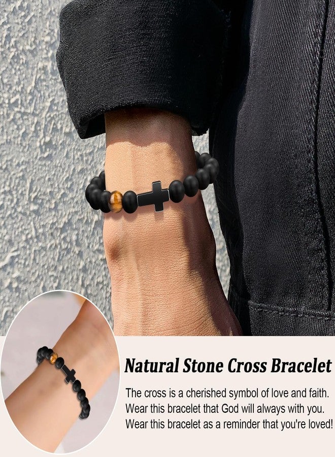 Paderast Christmas Christian Gifts for Men Dad, Baptism Religious Cross Bracelet for Man Him Son Grandson Dad Father Brother Godfather Grandfather Grandpa Husband, Inspirational Faith Based Jesus Bracelets - Image 2