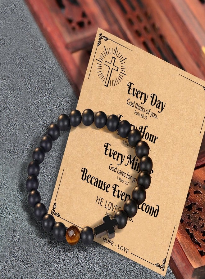 Paderast Christmas Christian Gifts for Men Dad, Baptism Religious Cross Bracelet for Man Him Son Grandson Dad Father Brother Godfather Grandfather Grandpa Husband, Inspirational Faith Based Jesus Bracelets - Image 5