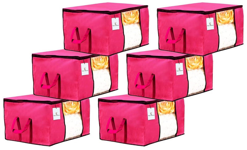 Kuber Industries 6 Piece Non Woven Underbed Storage Bag Storage Organiser Blanket Cover with Transparent Window Extra Large Pink CTKTC034434 - Image 1