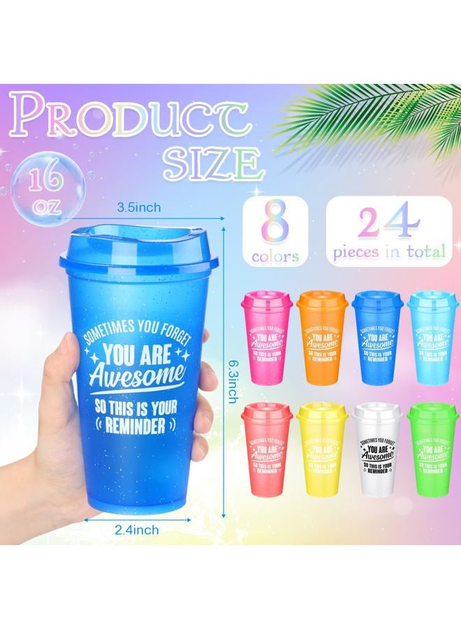 Skylety Thank You Gifts You Are Awesome Coffee Cups with Lid 16 oz Plastic Tumblers Bulk Inspirational Reusable Appreciation Gift for Coworker Teacher Colleague Employee (Classic Colors,48 Pcs) - Image 2