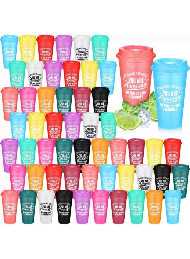 Skylety Thank You Gifts You Are Awesome Coffee Cups with Lid 16 oz Plastic Tumblers Bulk Inspirational Reusable Appreciation Gift for Coworker Teacher Colleague Employee (Classic Colors,48 Pcs) - Image 1