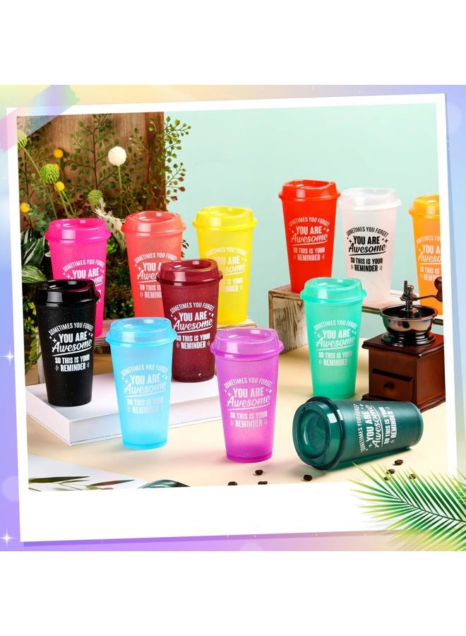 Skylety Thank You Gifts You Are Awesome Coffee Cups with Lid 16 oz Plastic Tumblers Bulk Inspirational Reusable Appreciation Gift for Coworker Teacher Colleague Employee (Classic Colors,48 Pcs) - Image 3