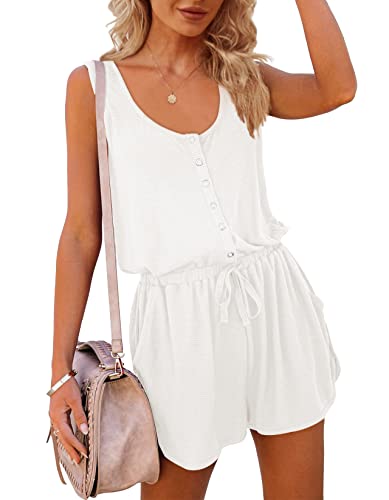 Mafulus Womens Summer Scoop Neck Button Down Sleeveless Jumpsuit Rompers Adjustable Waist Short with Pockets - Image 4