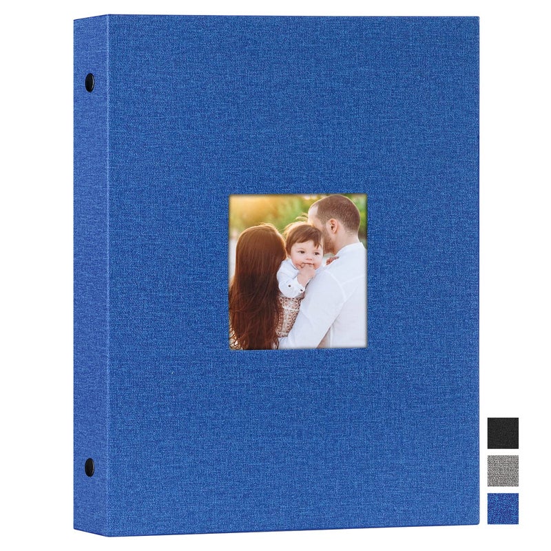 Lanpn Lanpn Photo Album 6x8  Linen Hard Cover Acid Free Slip Slide in Photo Albums Sleeves Holds 50 Top Load Vertical Only 6x8 Pictures (Blue)  - Image 1