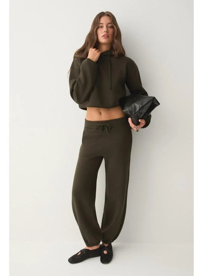 AYATRE Women's Organic Cotton Hooded Set with Fleece Lining, Regular Waist, Elastic, Khaki Top and Bottom Set.