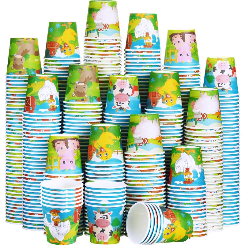 Skyley 600 Pack 3 oz Bathroom Paper Cups for Kids Disposable Mini Animal Mouthwash Cup Small Cold Beverage Drinking Container for Home Office Birthday Party Water Coolers(Farmhouse Style) - Image 1