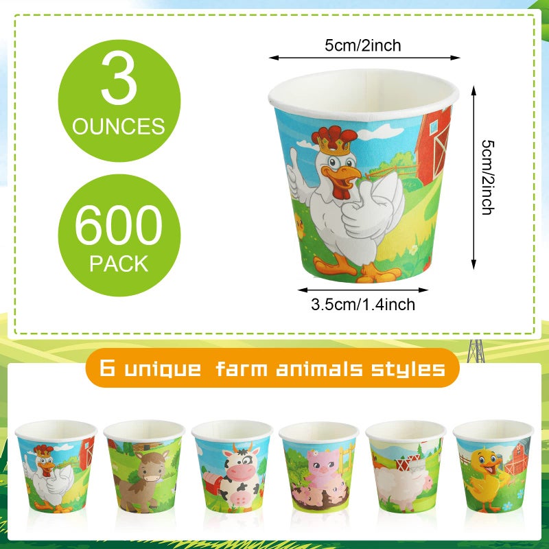 Skyley 600 Pack 3 oz Bathroom Paper Cups for Kids Disposable Mini Animal Mouthwash Cup Small Cold Beverage Drinking Container for Home Office Birthday Party Water Coolers(Farmhouse Style) - Image 2