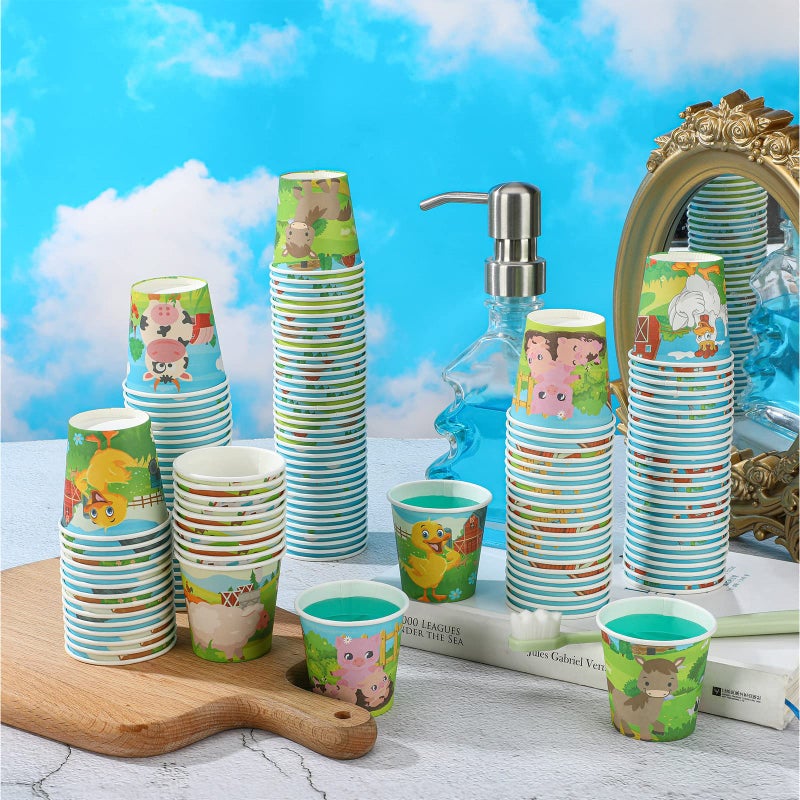 Skyley 600 Pack 3 oz Bathroom Paper Cups for Kids Disposable Mini Animal Mouthwash Cup Small Cold Beverage Drinking Container for Home Office Birthday Party Water Coolers(Farmhouse Style) - Image 3