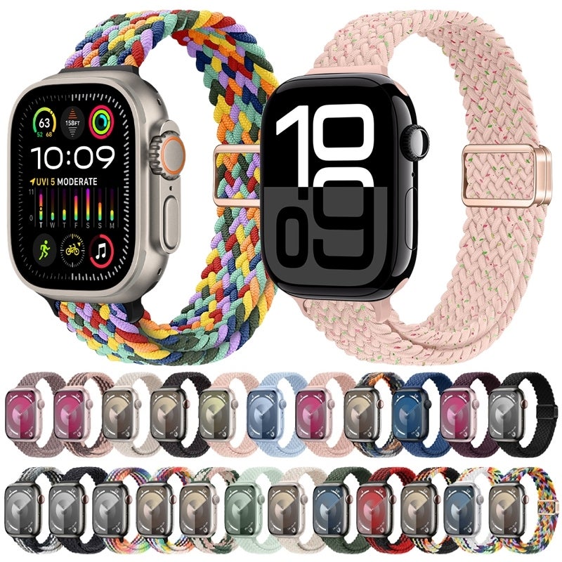 إيروريكس لساعة Apple Watch Series 4 مقاس 44 مم، سوار نحيف من النايلون المضفر بإبزيم مغناطيسي (لون الكرز القرمزي) - Image 2