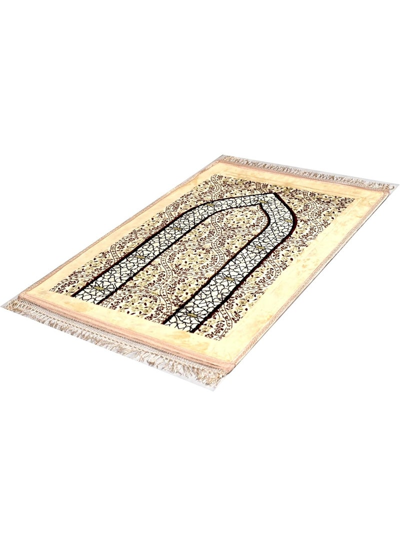 Fabienne Islamic Prayer Mat 70x110cm Smooth Velvet Texture Anti-Slip Premium Prayer Rug Compact Size Musalla for Men Women Kids Eid Gift Ramadan Carpet Off White Random Prints - Image 5