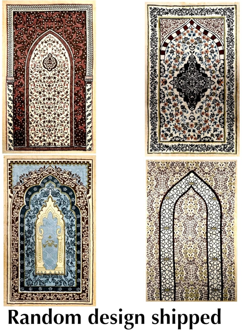 Fabienne Islamic Prayer Mat 70x110cm Smooth Velvet Texture Anti-Slip Premium Prayer Rug Compact Size Musalla for Men Women Kids Eid Gift Ramadan Carpet Off White Random Prints - Image 2