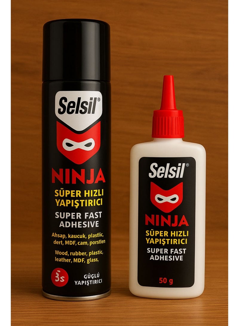 Selsil Ninja Super Fast Adhesive - Wood, Rubber, Plastic, Leather Glue with Activator Spray 400 ml - Image 2