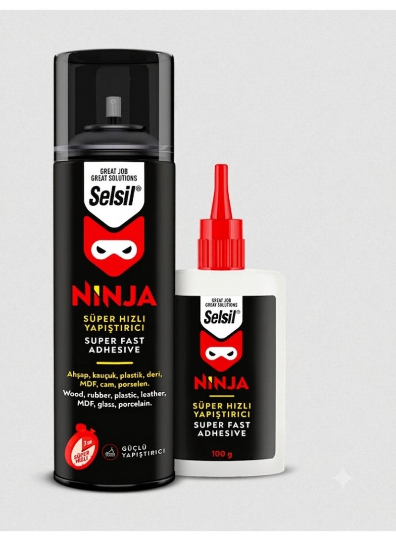 Selsil Ninja Super Fast Adhesive - Wood, Rubber, Plastic, Leather Glue with Activator Spray 400 ml - Image 1